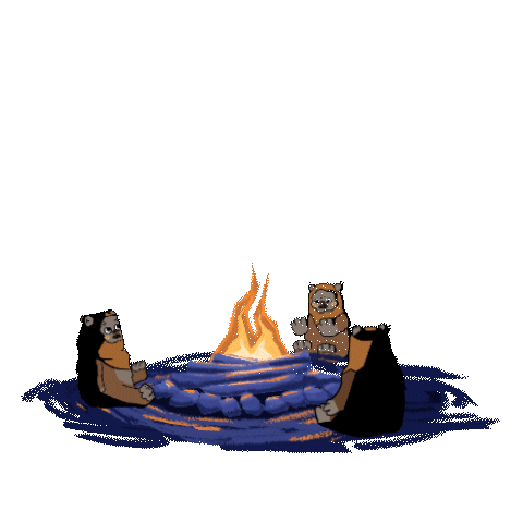 ewoks around campfire
