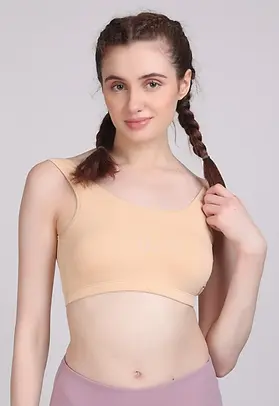 Beige Women full Coverage Non Padded Sports Bra 