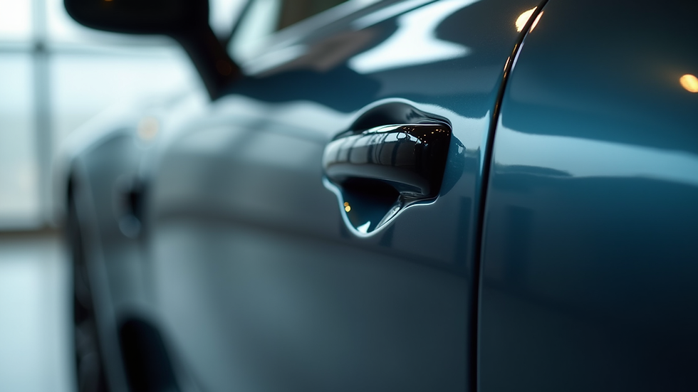 Close-up view of a luxury car door edge wrapped with clear paint protection film