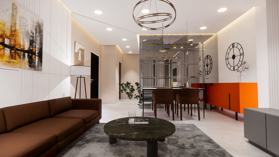 Elegant dining space with customized furniture and contemporary interiors designed by AMZ Interiors for a 3 BHK residence in Pune