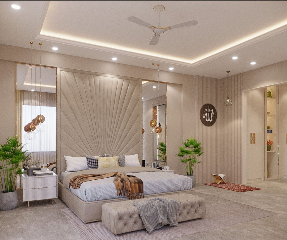 Modern master bedroom with customised wardrobes and premium finishes designed by AMZ Interiors for Mr. Irfan Momin.