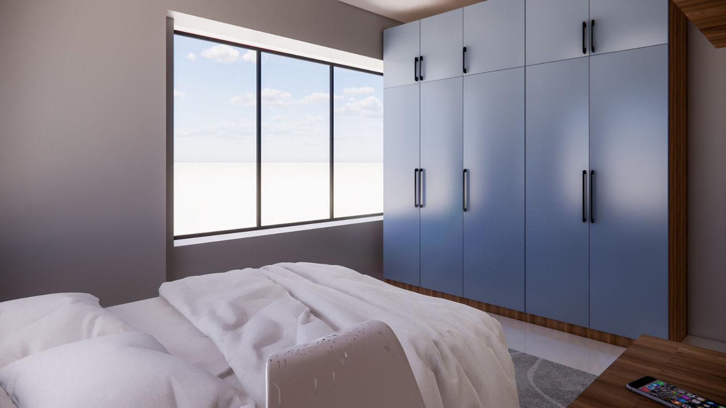 Contemporary son's bedroom designed for Mr. Isaac Shaikh with space-saving furniture, study area, and modern interiors by AMZ Interiors.