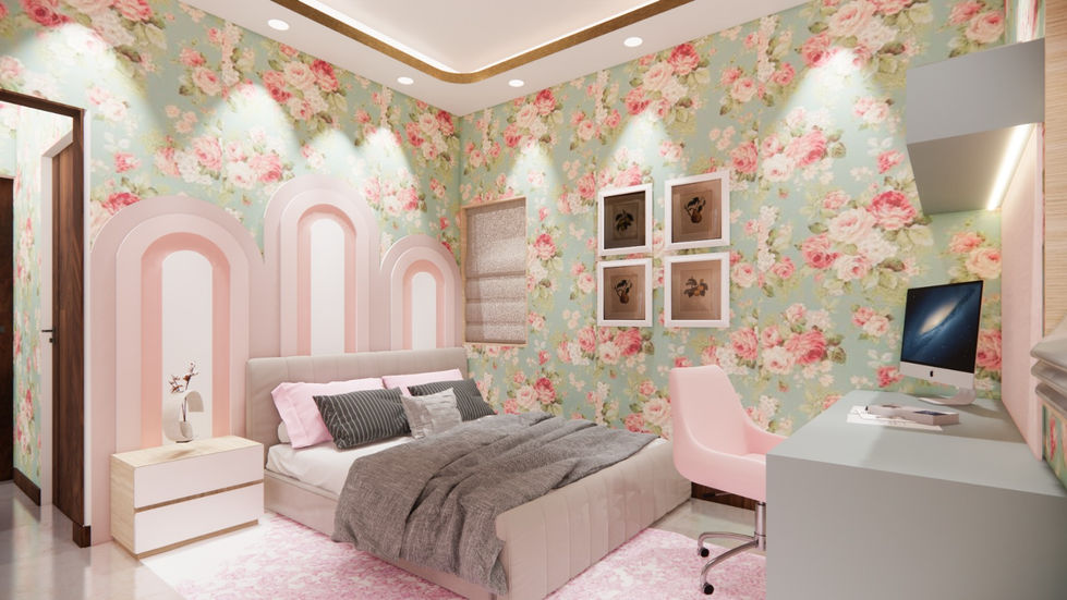 Modern children's bedroom with smart storage and customised furniture designed by AMZ Interiors in Pune.