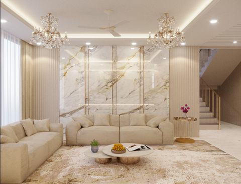 Luxury living room with customised furniture designed by AMZ Interiors for Mr. Irfan Momin's 5 BHK villa.