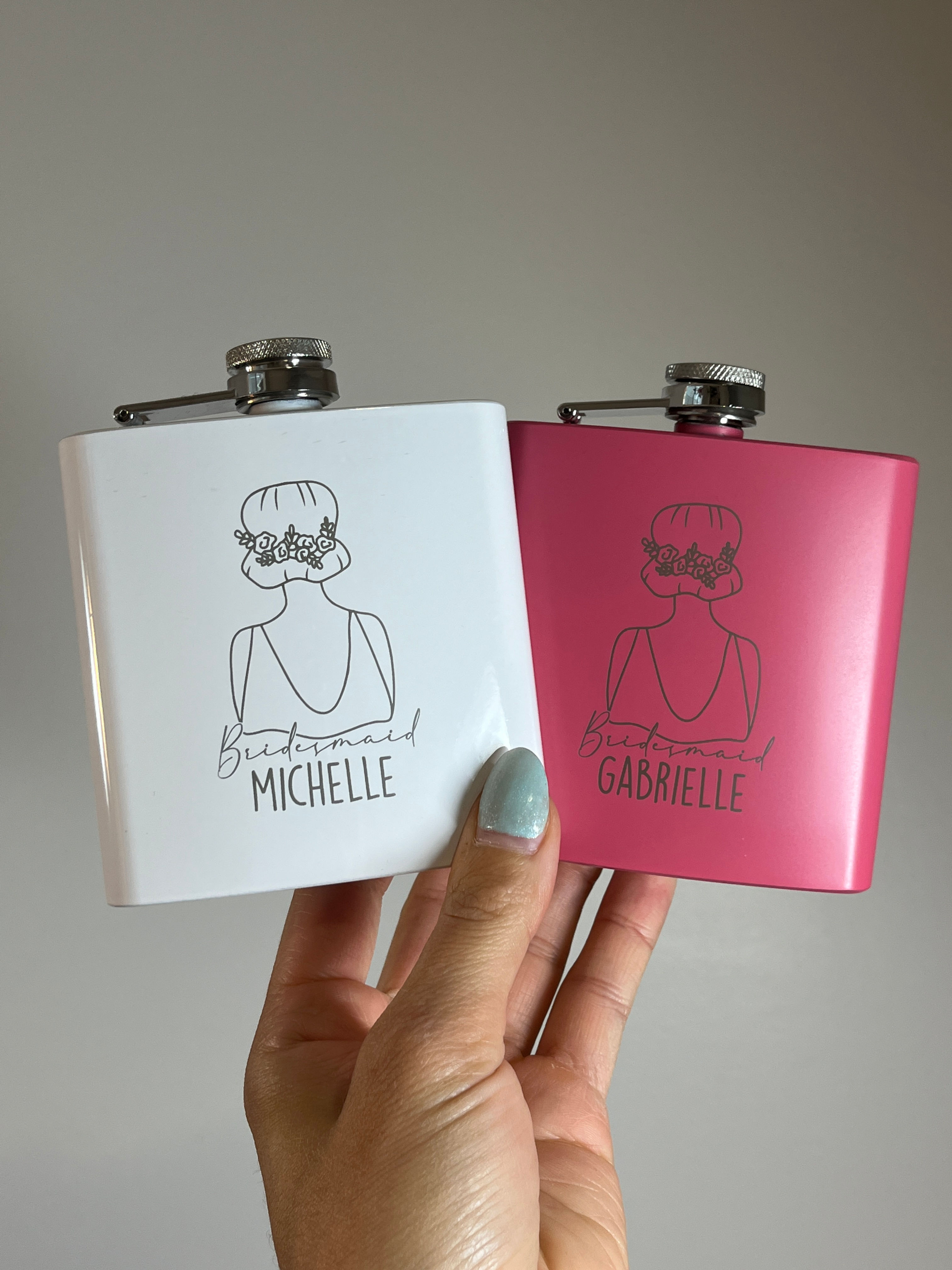 Custom Girls Design Bridal Party Laser Engraved 6oz Flask