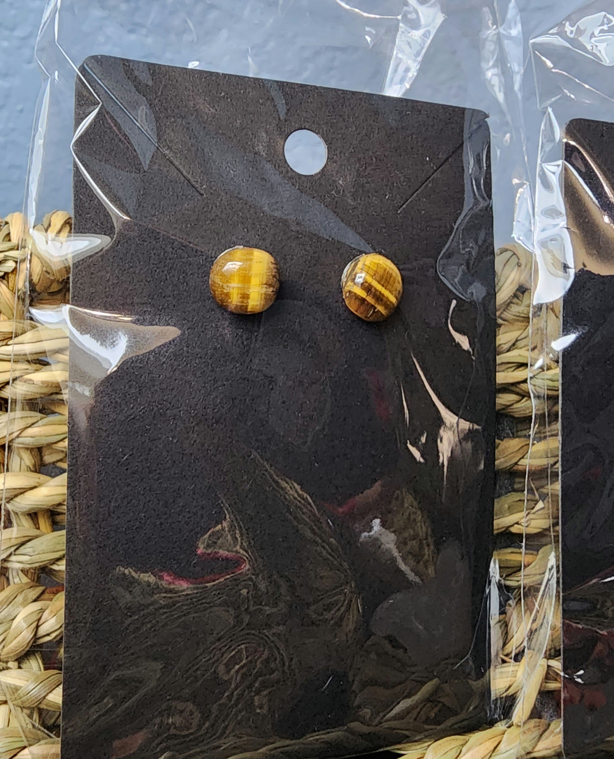 Tiger's eye crystal earrings, brown striped handmade earrings studs