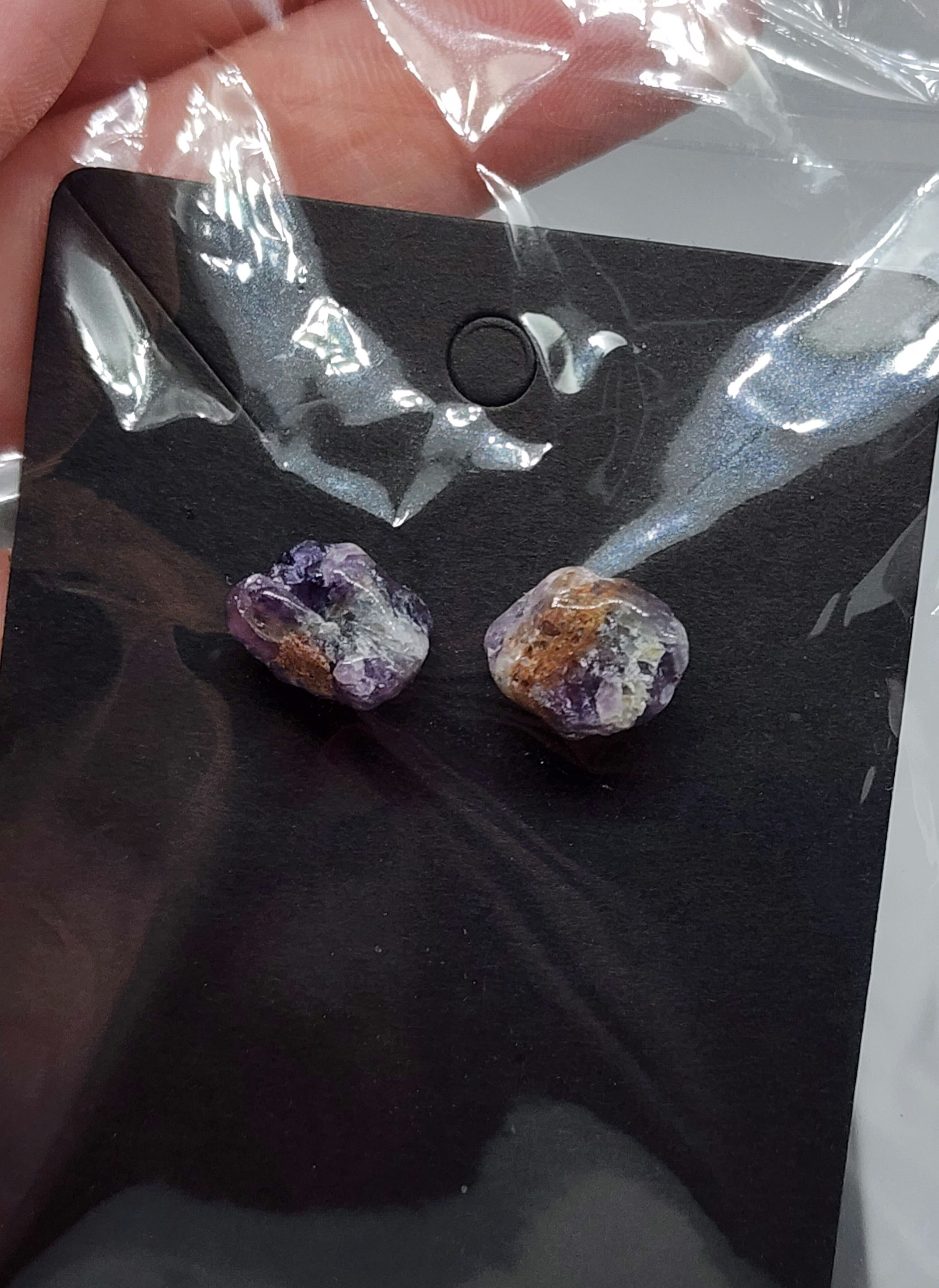 Amethyst crystal earrings, chevron amethyst studs