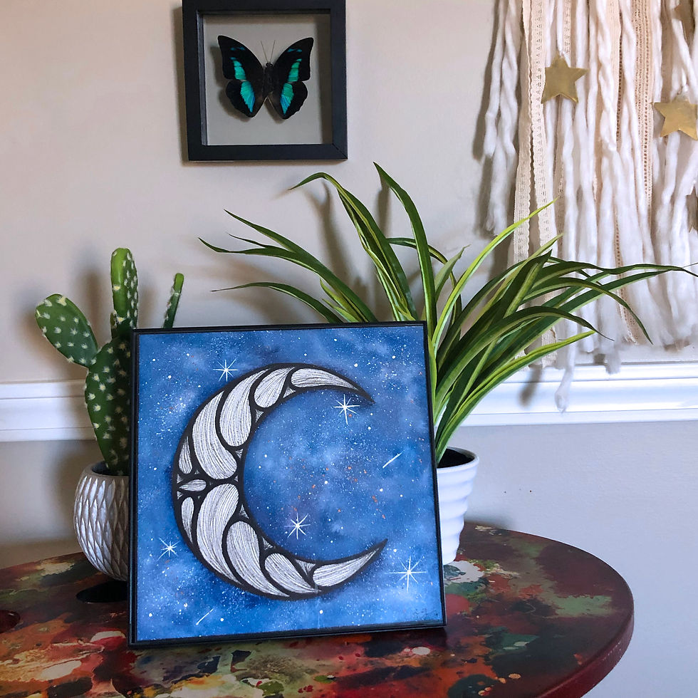 Thumbnail: Signature Indigo B&W Moon Watercolor Art  8x8"