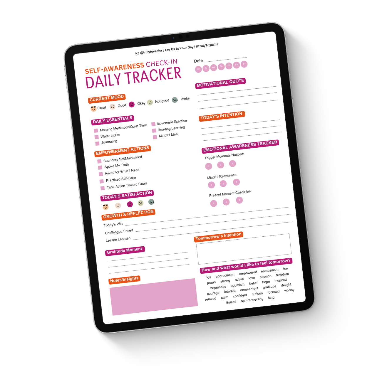 Self-Awareness Check-in Daily Tracker