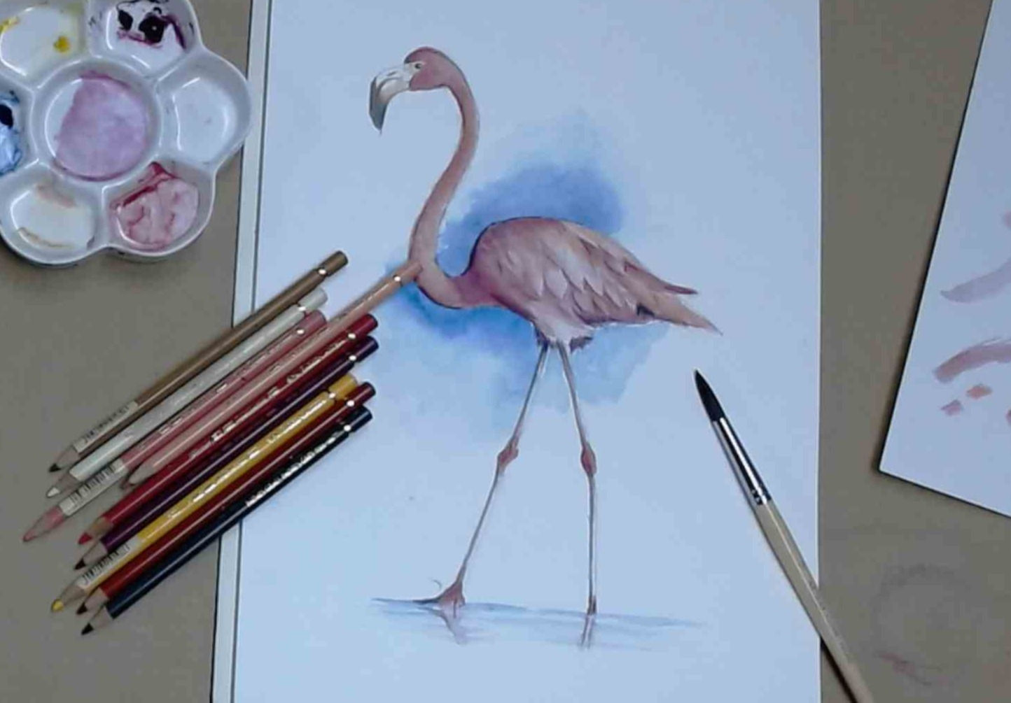 Flamingo Watercolour & Colour Pencil Tutorial