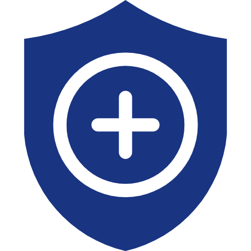 Blue shield with crosshair symbol
