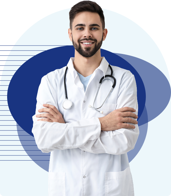 Smiling doctor with stethoscope, arms crossed