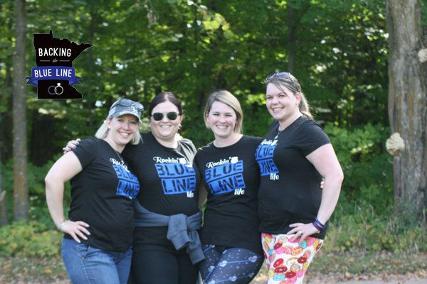 4 police wives wearing their Blue Line Life tee shirts