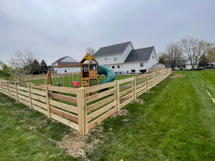 Horizontal wood fence around backyard playground