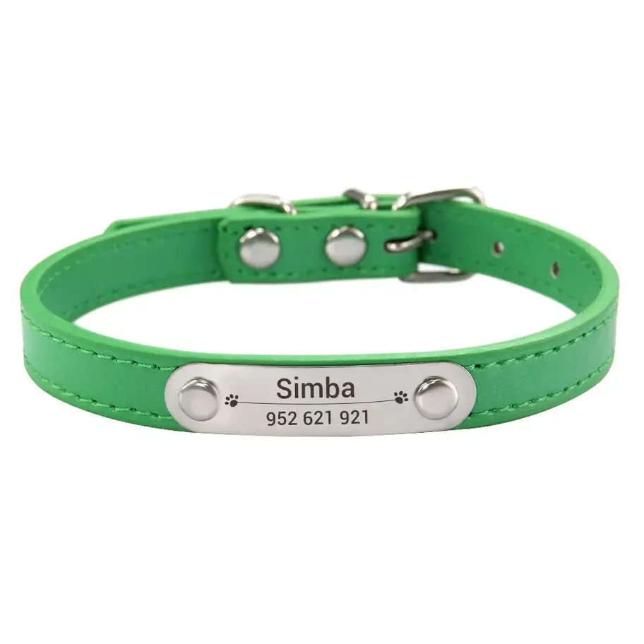 Main image for Personalized Dog Collar Name Carved ID Anti-lost Solid PU Leather Collar For Sm