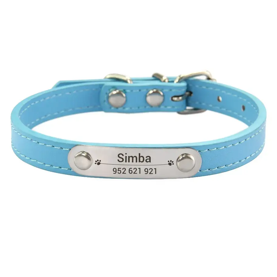 Main image for Personalized Dog Collar Name Carved ID Anti-lost Solid PU Leather Collar For Sm