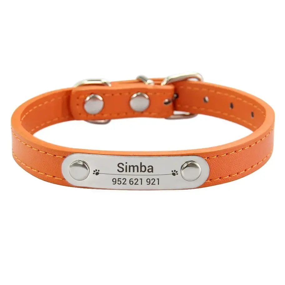 Main image for Personalized Dog Collar Name Carved ID Anti-lost Solid PU Leather Collar For Sm
