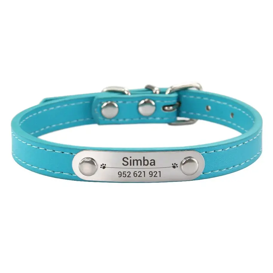 Main image for Personalized Dog Collar Name Carved ID Anti-lost Solid PU Leather Collar For Sm