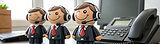 Three contact center figures with headsets