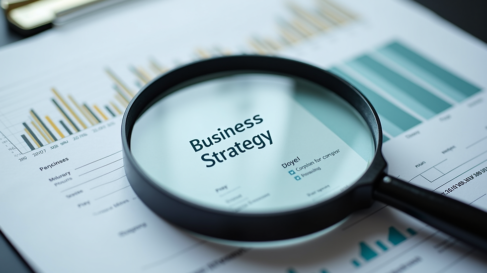 Close-up view of a magnifying glass over a business strategy document