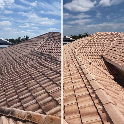 soft wash roof cleaning cape coral tile roof before and after