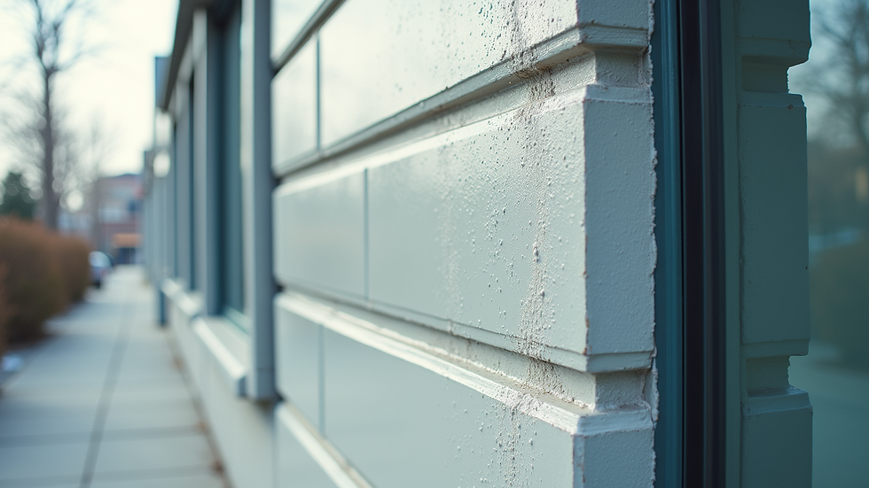 Close-up view of a commercial building’s clean and freshly pressure-washed exterior wall
