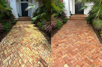 Antique paver walkway restored with precision through low-pressure washing in Cape Coral, safely removing dirt and debris.