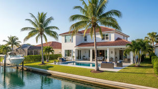 House washing Cape Coral seasonal home using soft wash cleaning to remove algae after summer vacancy