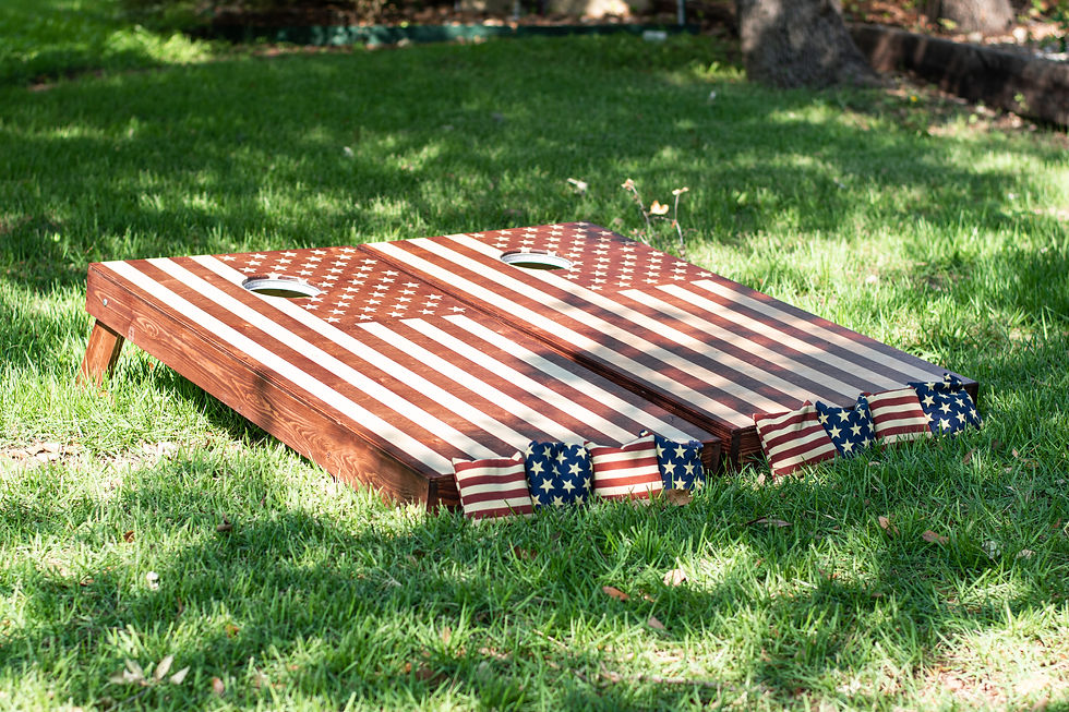 American Flag corn hole board in rustic brown