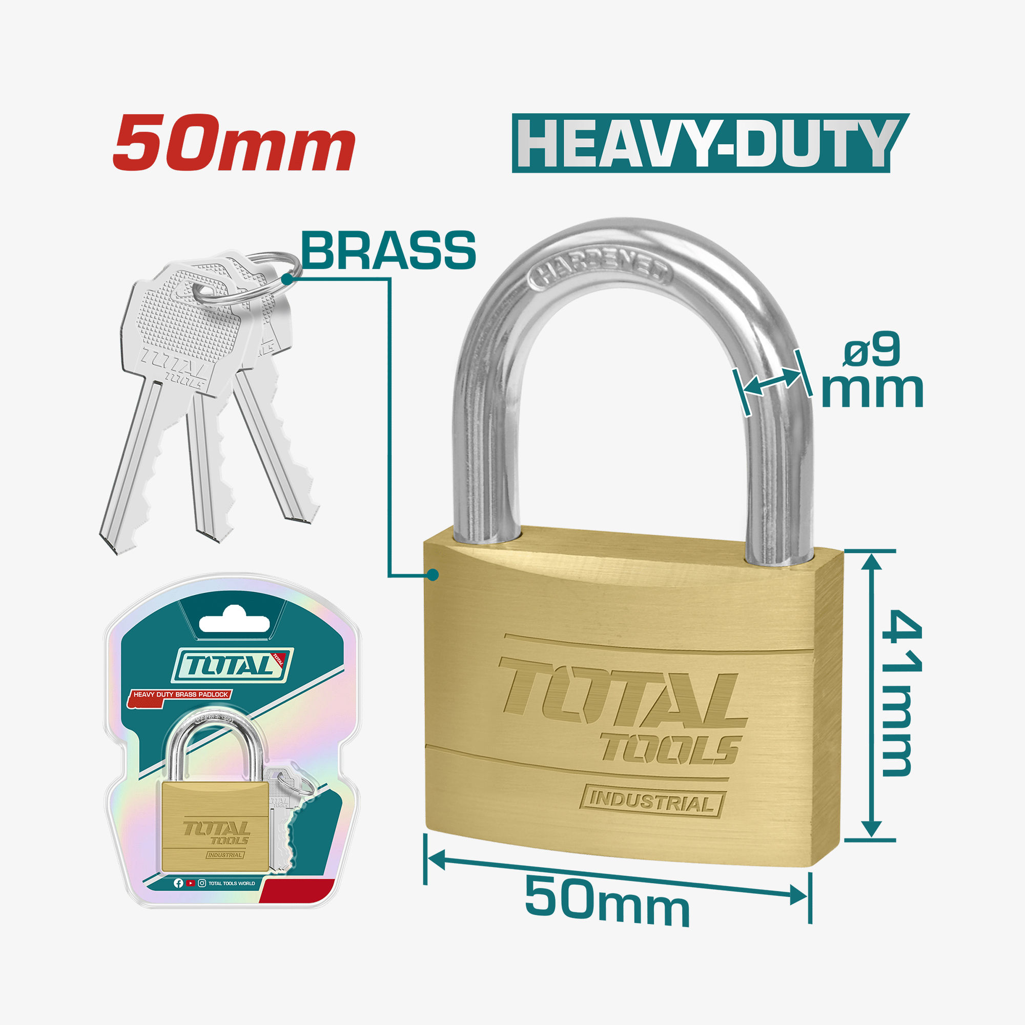 TOTAL BRASS PADLOCK 50mm (TLK32502)