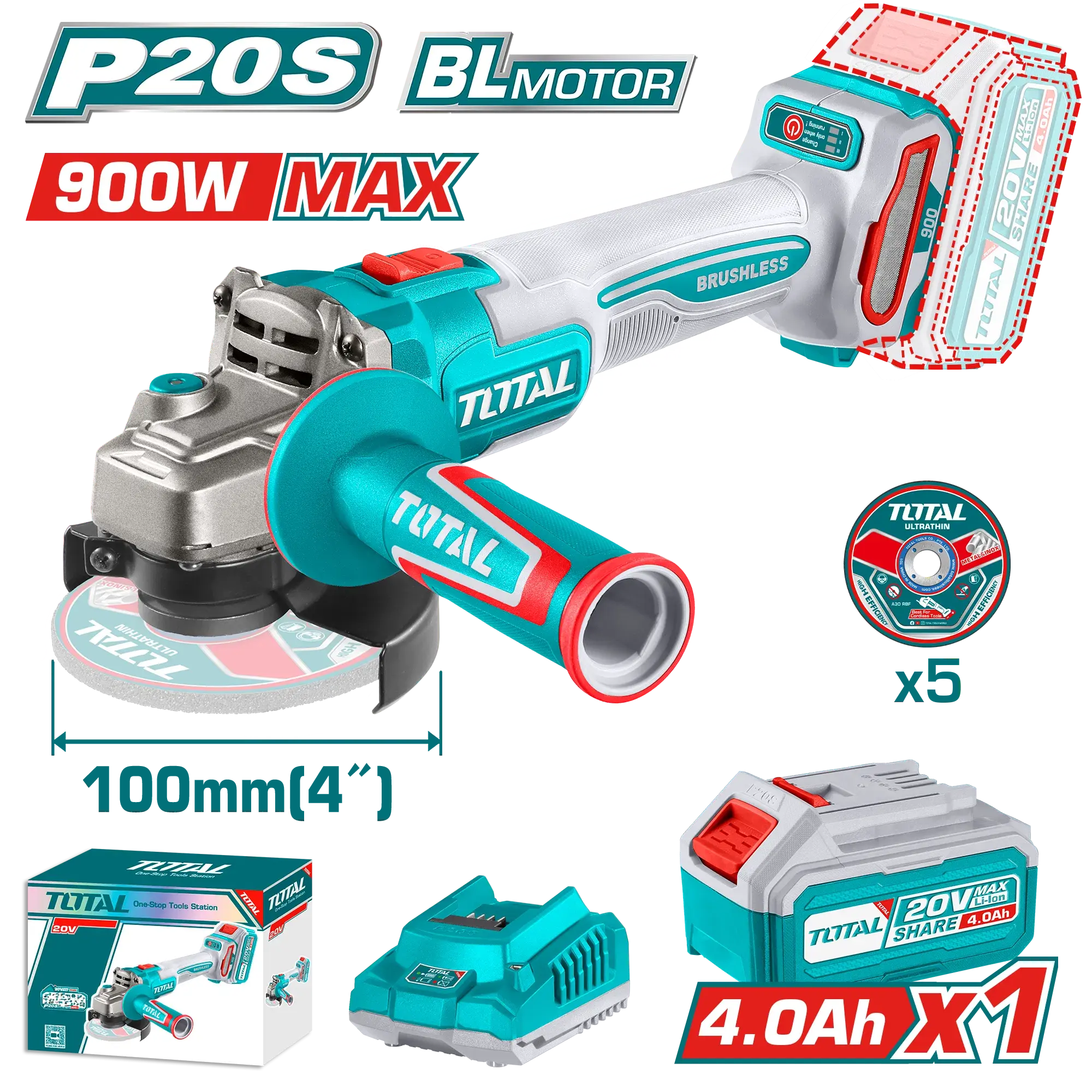 TOTAL Brushless Angle Grinder (TAGLI261021)