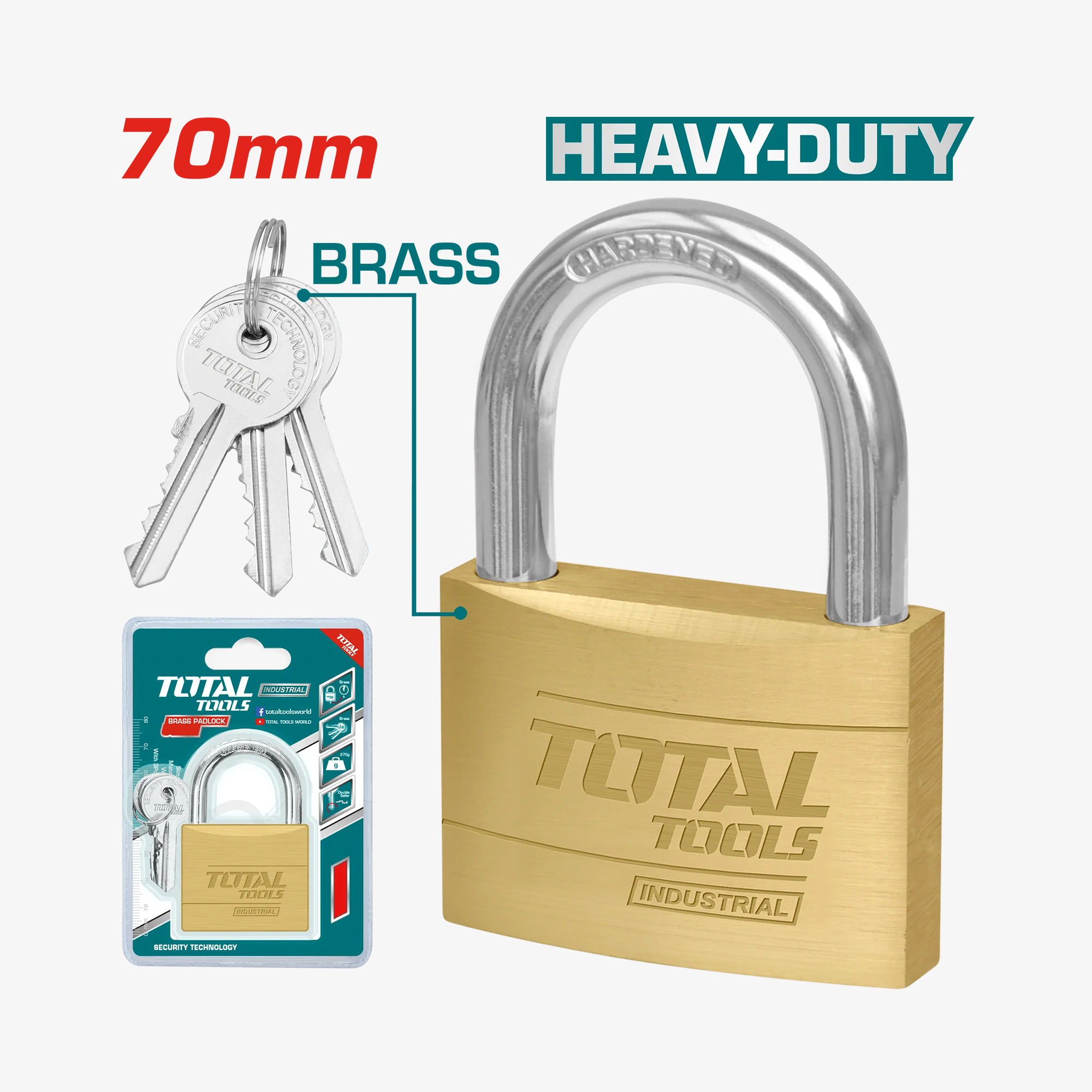 TOTAL Heavy Duty Brass Padlock 70 mm (TLK32702)