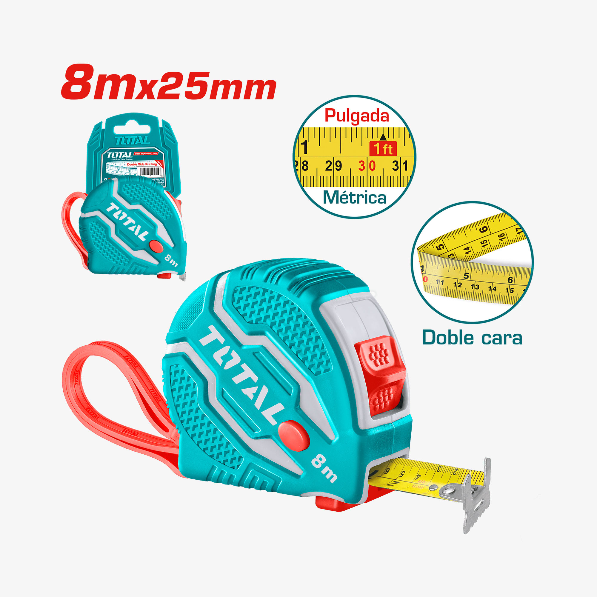 TOTAL Steel Measuring Tape 8 m × 25 mm (TMT126081)