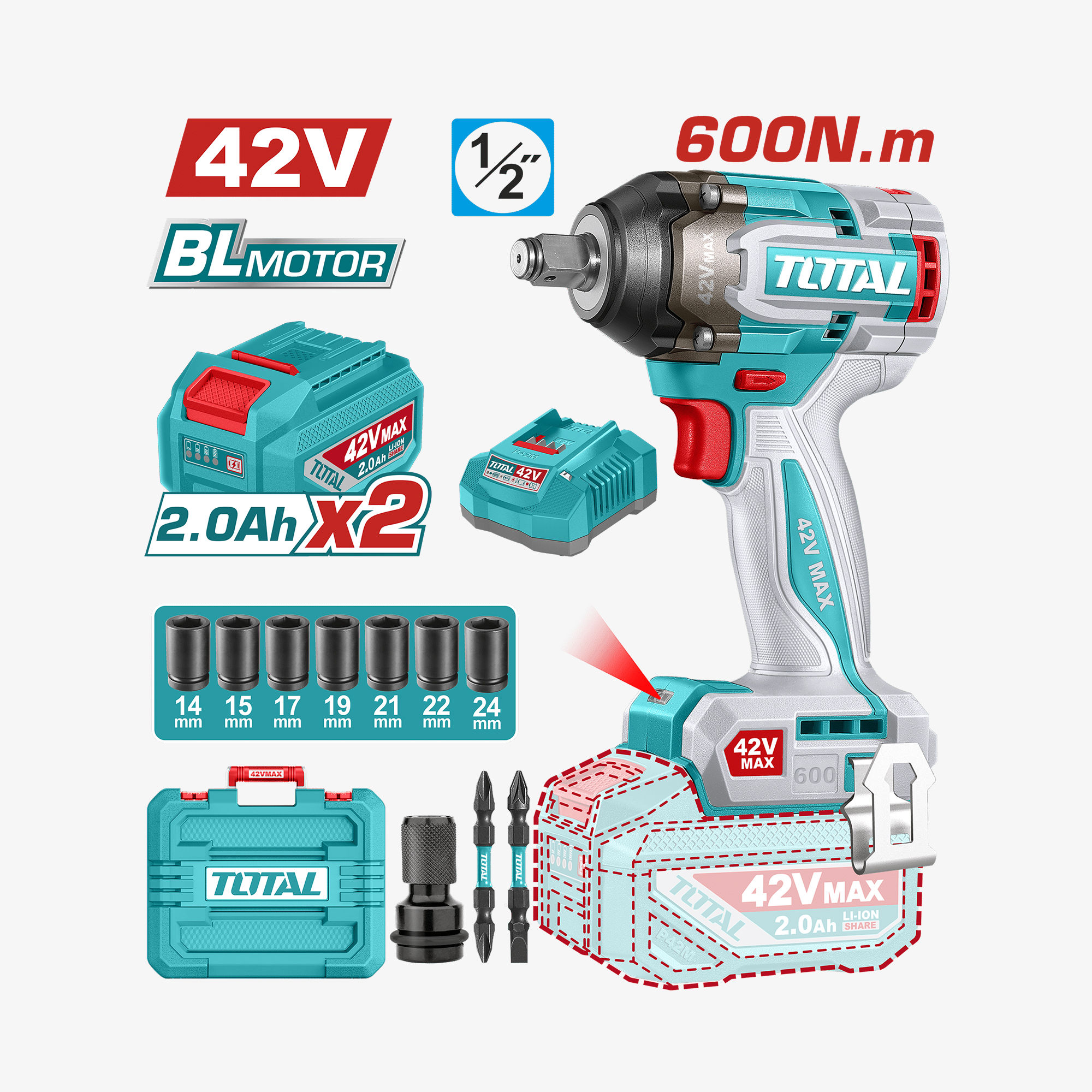 TOTAL Cordless Impact Wrench 42V – TIWLI42602