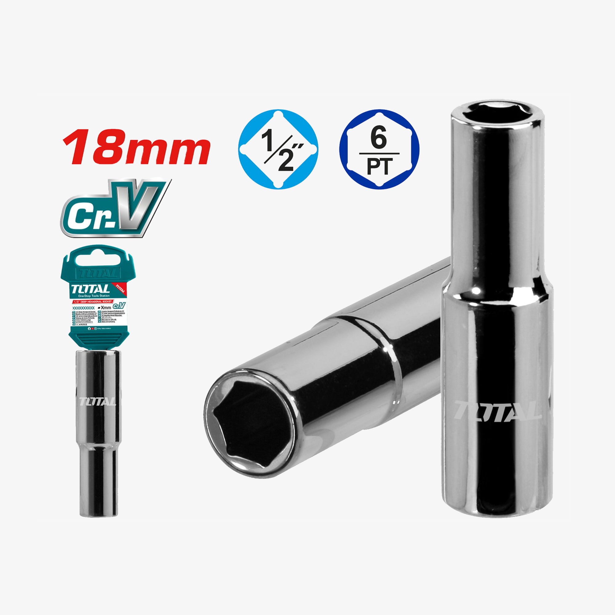 TOTAL Deep Hexagonal Socket 1/2" 18mm – THTST12183L