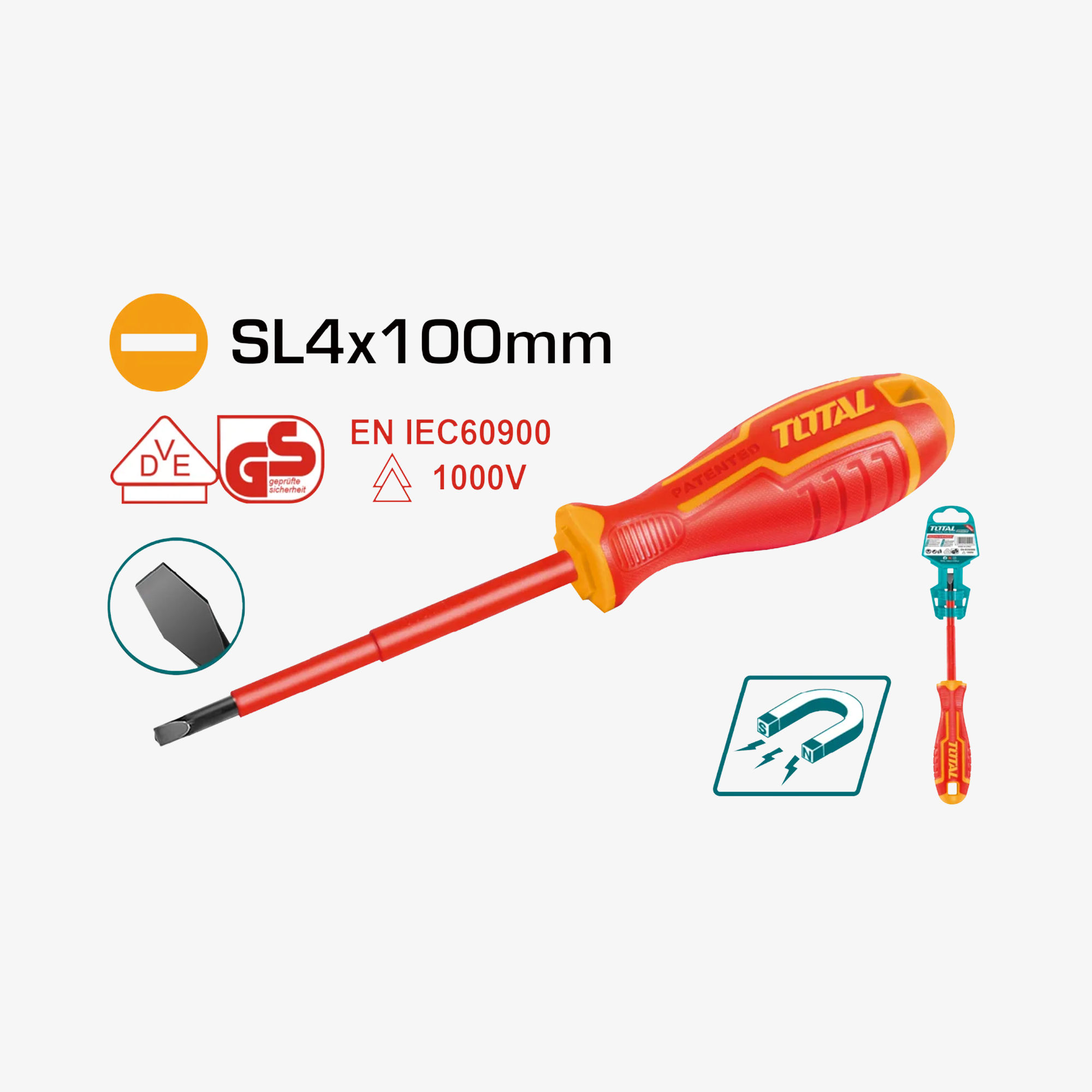 TOTAL Insulated Screwdriver 1000 V 4 × 100 mm – THTIS4100