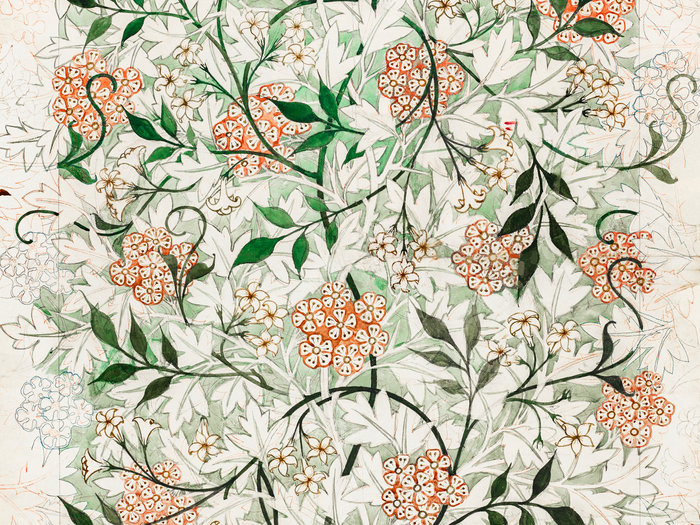 Botanical pattern of pink flowers and green leaves