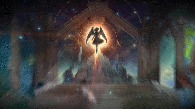 게임의 메인 캐릭터 6인이 집결한 시네마틱 티저 장면, 인게임 캐릭터 아트워크와 판타지 세계관을 담은 대서사시 연출 엔딩 모션그래픽