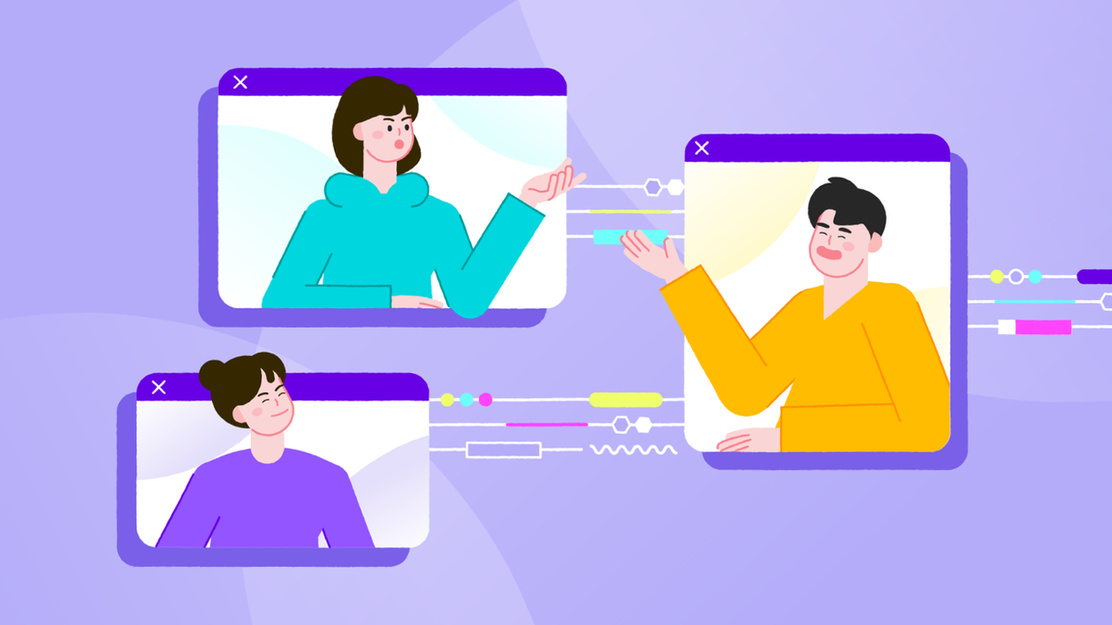 다자간 실시간 영상 커뮤니케이션을 통한 원활한 협업 환경 구성을 나타낸 장면