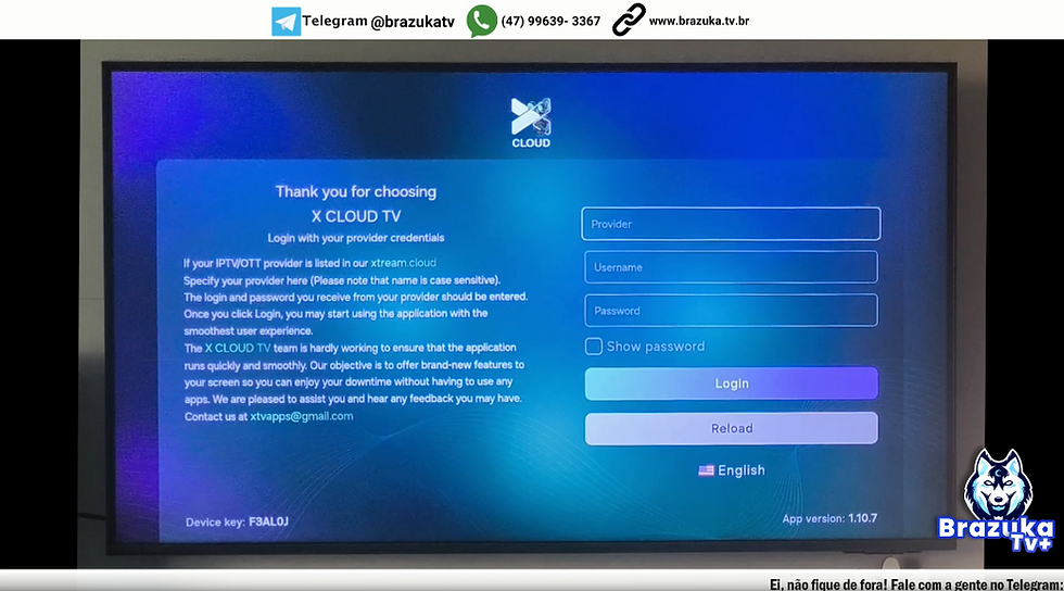 Login e senha para aplicativo Xcloud