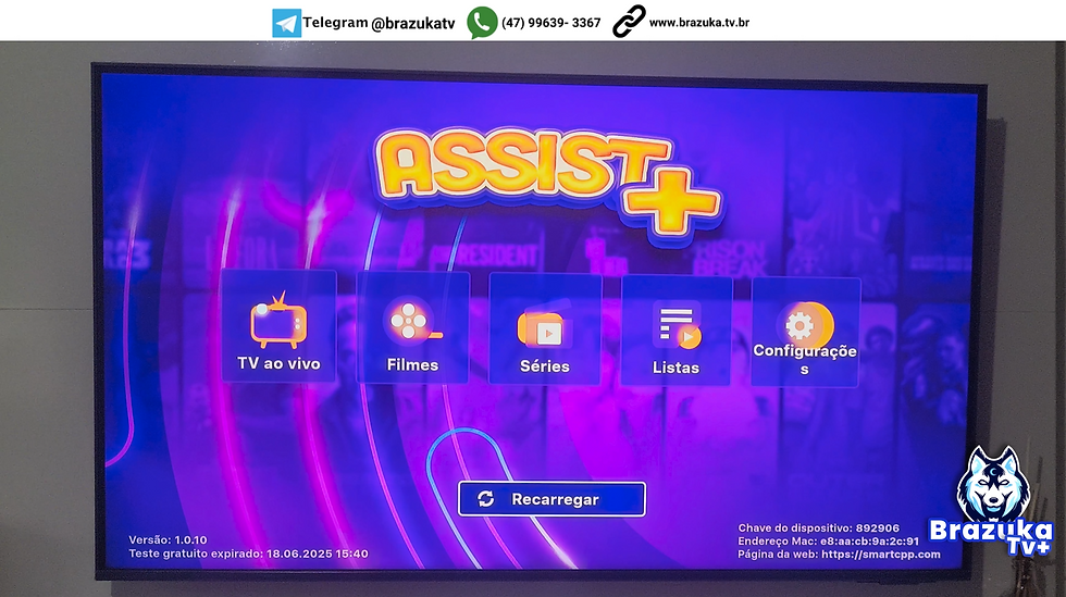 Menu principal do aplicativo Assist+ na Smart TV Samsung