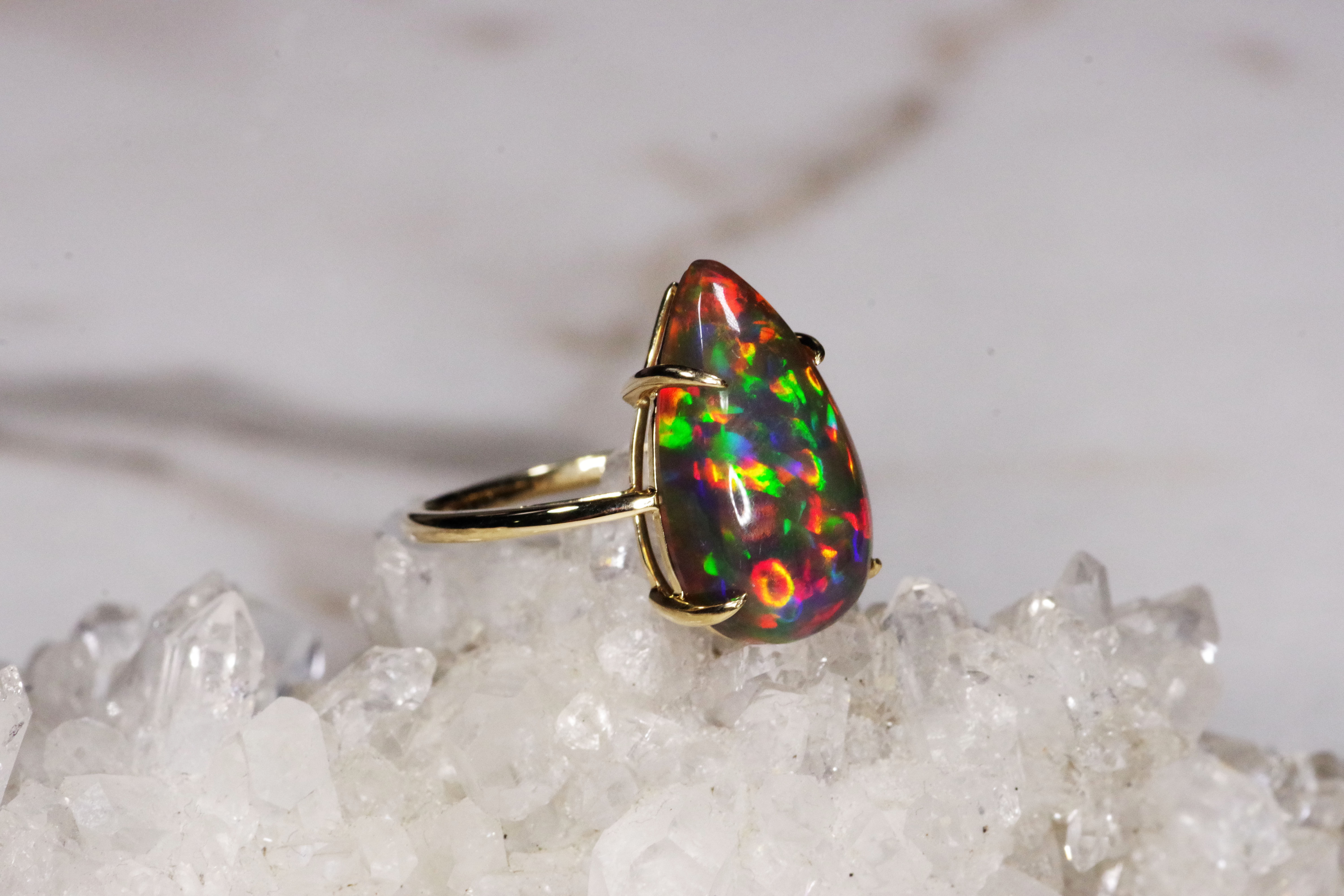 4.30 Carat Natural Untreated Ethiopian Black Opal Ring in 14k Yellow Gold