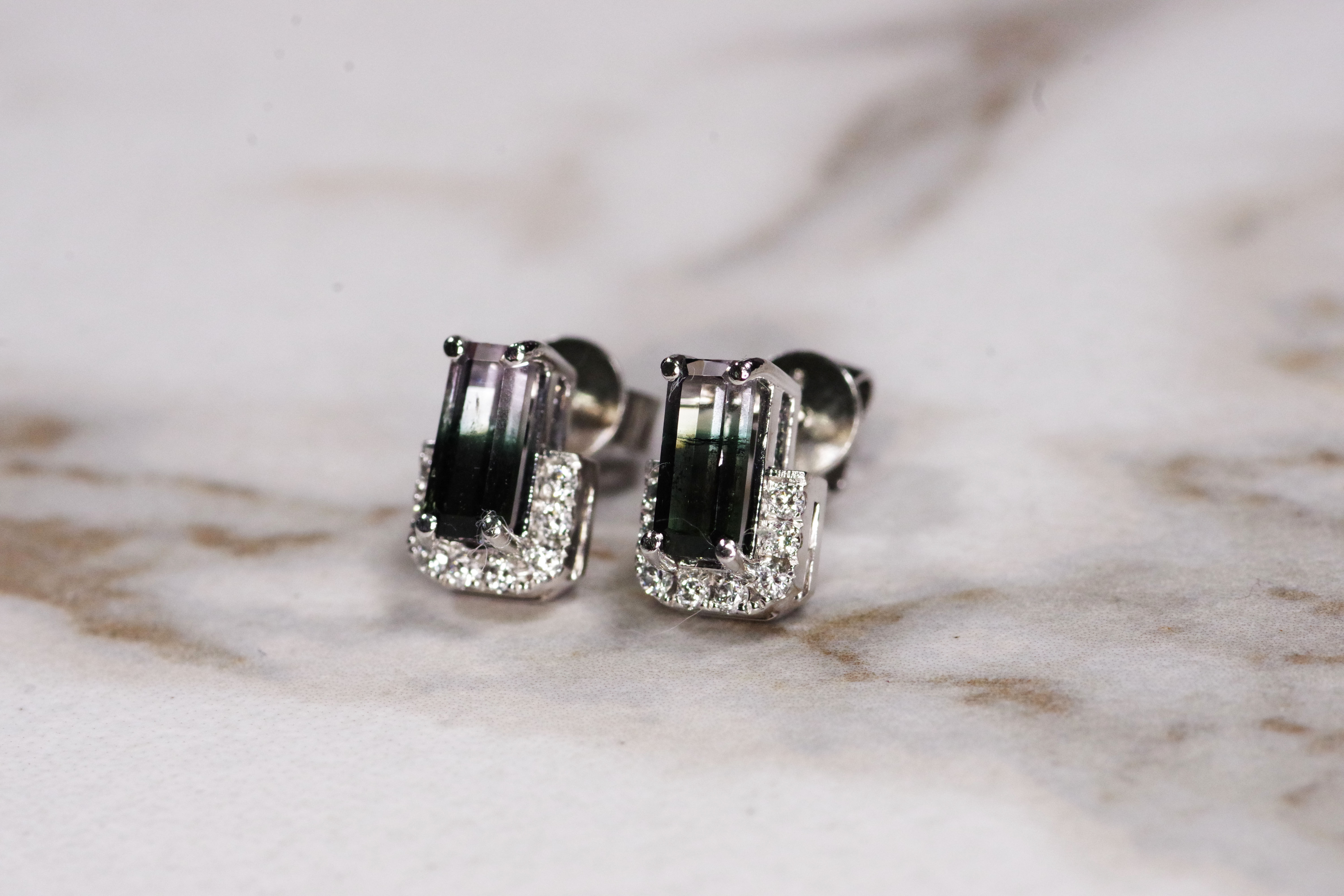 2.47 Carat Bi-Color Natural Tourmaline Earrings in Platinum with Diamond Accents