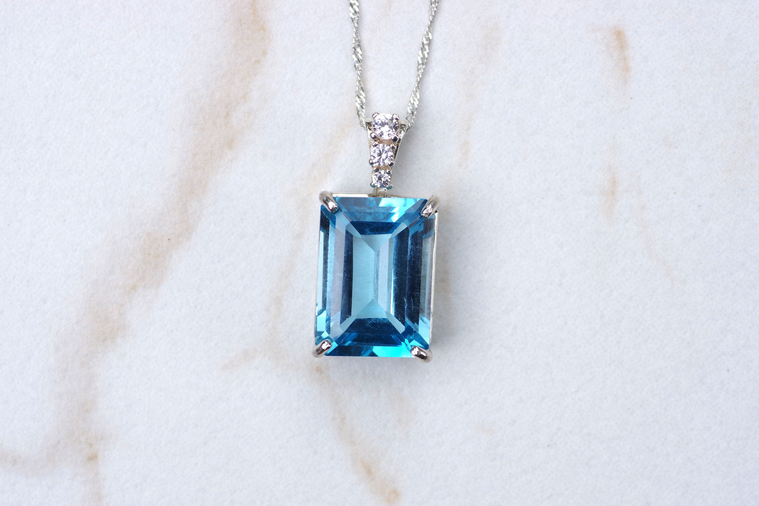 20 Carat Topaz Necklace with 3 White Sapphire Accents