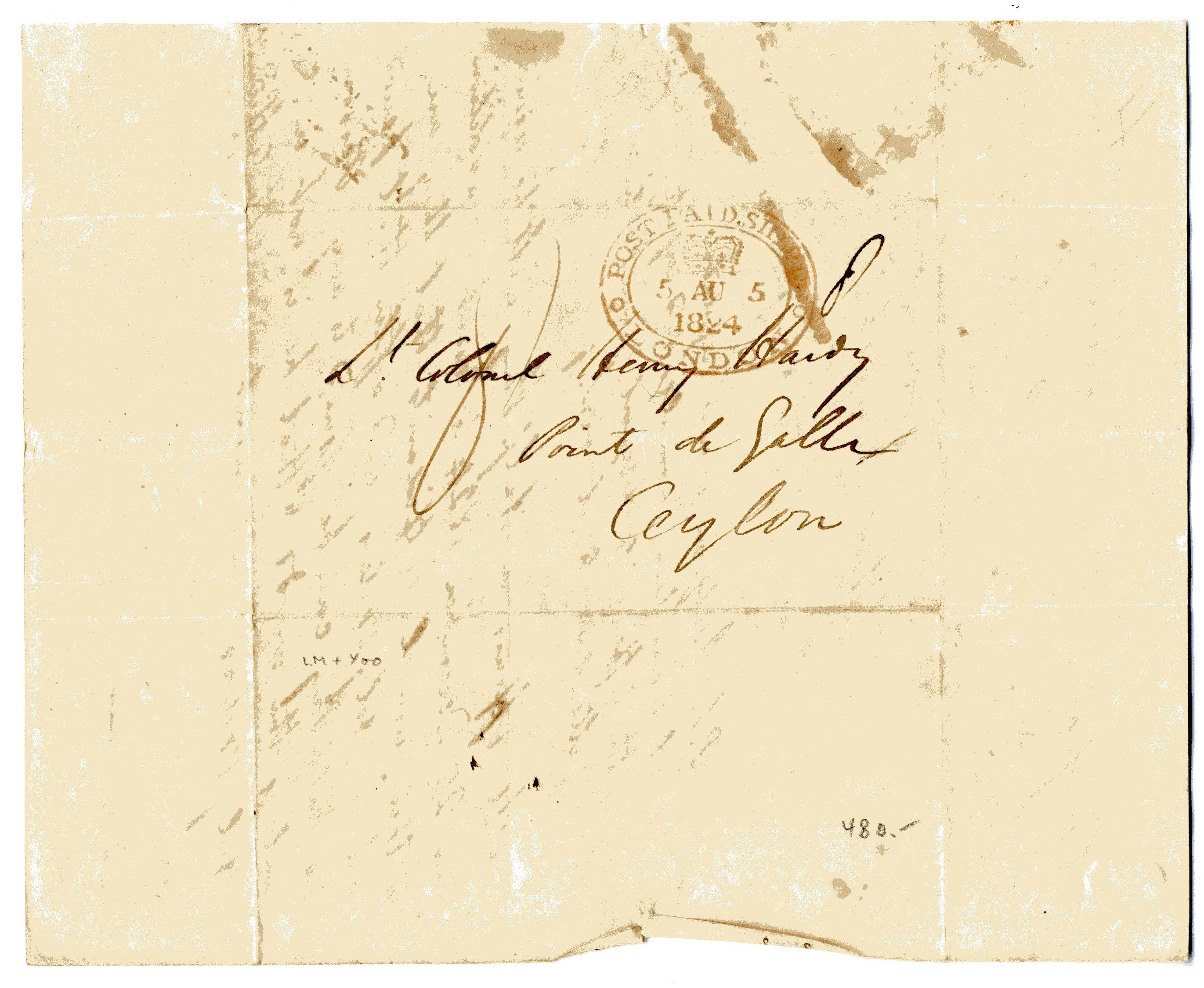 Brief von 1824 aus London nach Ceylon