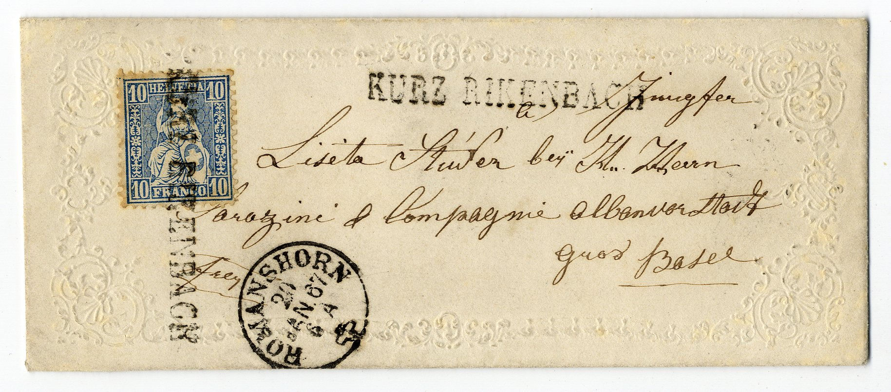 Seltener Stabstempel von Kurz Rikenbach TG auf Zierbrief