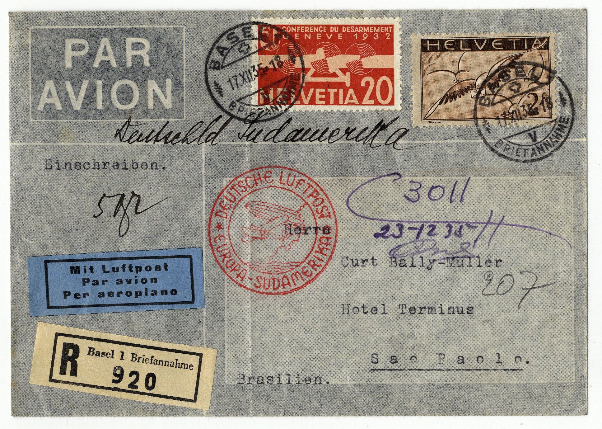 Luftpostbrief von 1935 nach Südamerika