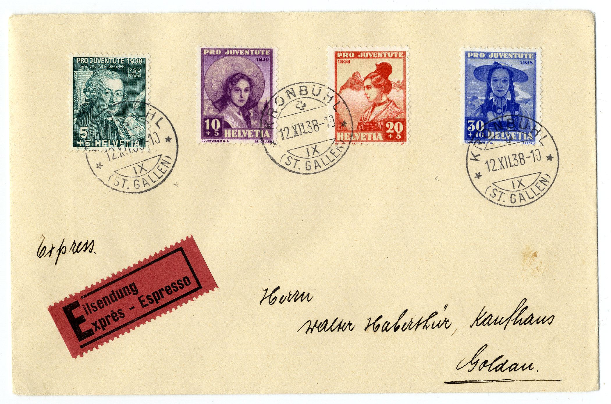Pro Juventute 1938 auf Express Brief