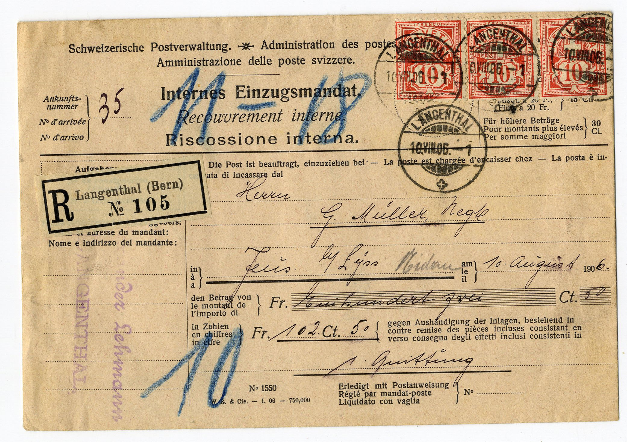 Einzugsmandat von Langenthal