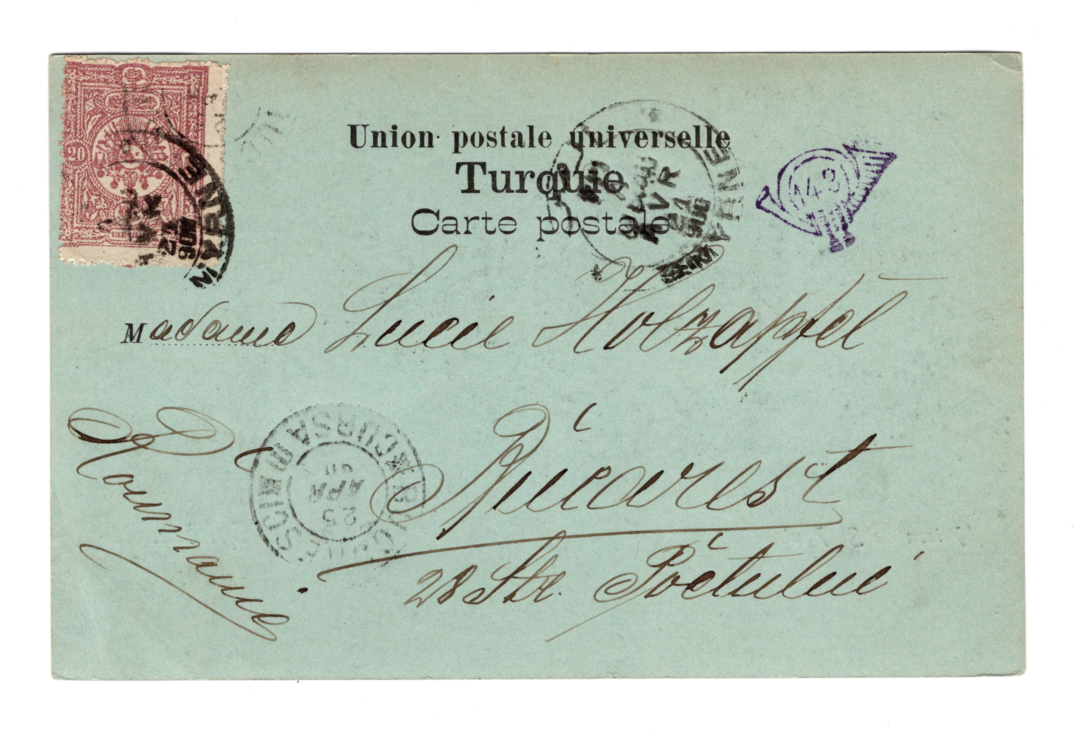 Postkarte Smyrne (Izmir) - Bukarest